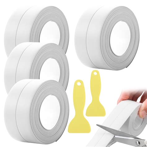 Snapklik.com : 4 Pcs Caulk Tape Waterproof Self Adhesive, 1.5 X 10.5Ft White Caulking Tape ...