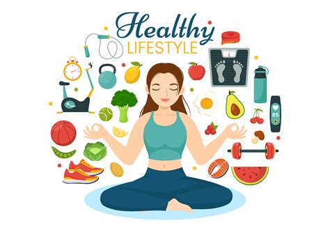 Healthy Lifestyle Vector Illustration with Organic Vegetables or Fruit, Sport and Workout in ...