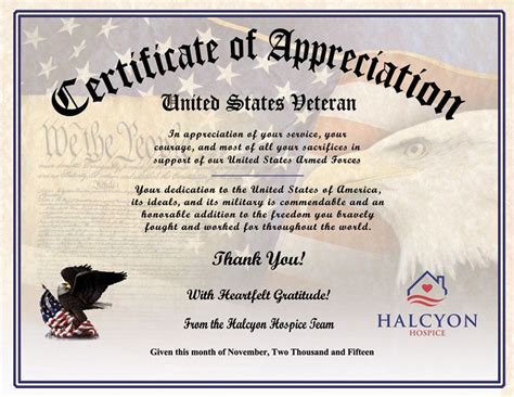 Words of appreciation, Veterans appreciation, Certificate of appreciation