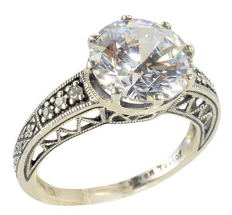 Art Deco Style Filigree 3.50ct Cubic Zirconia Ring in Sterling Silver