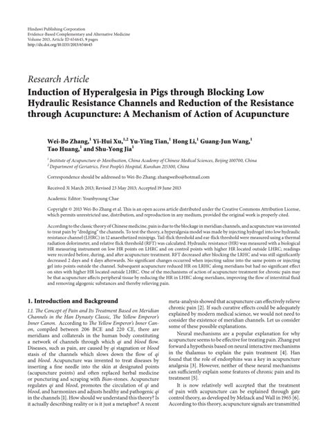 (PDF) Induction of Hyperalgesia in Pigs through Blocking Low Hydraulic Resistance Channels and ...