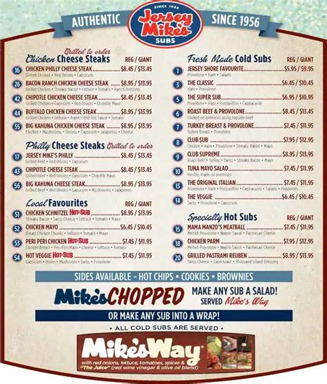 Jersey Mike's Printable Menu With Prices