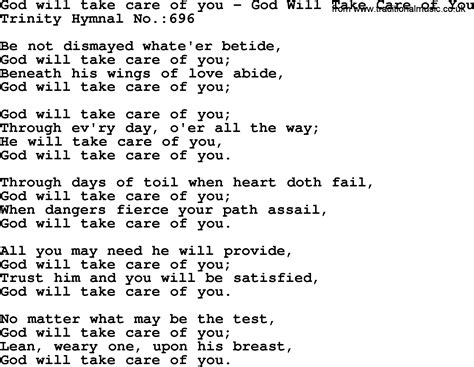 Trinity Hymnal Hymn: God Will Take Care Of You--God Will Take Care Of ...