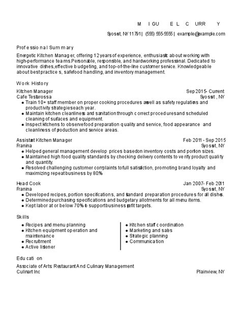 Kitchen Manager Resume Examples | Culinary | LiveCareer