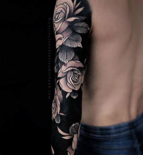 Black Roses and Skull Sleeve Tattoo by Rick Mcgrath: TattooNOW