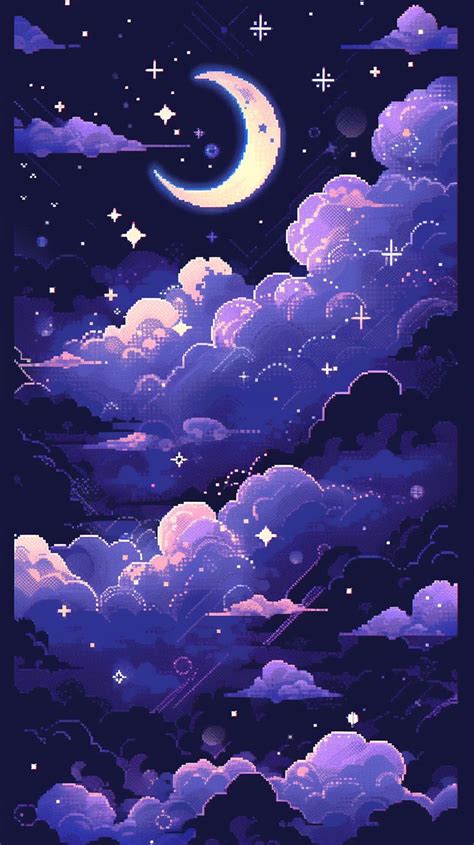 moon and stars with a cloud on the background,in the style of pixel art, 16bit, nebula, as ...