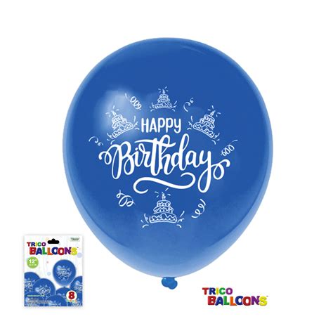 12" Helium "Happy Birthday" Balloons - Royal Blue - 8 Per Pack Birthday Cake And Curly Q's ...