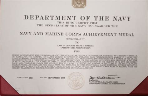 Navy and Marine Corps Achievement Medal with Valor Citations