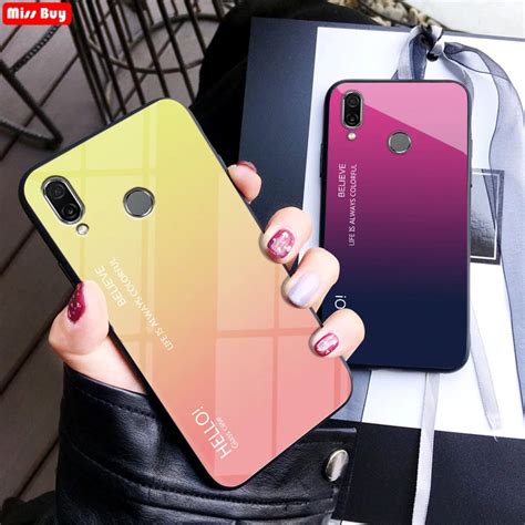 For Huawei P Smart 2019 case Luxury Gradient Tempered Glass Phone Cases For Huawei P Smart 2019 ...