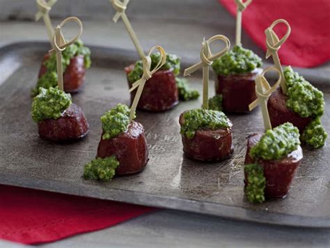 Chorizo Bites with Arugula Pesto : Chuck Hughes : Recipes : Cooking ...