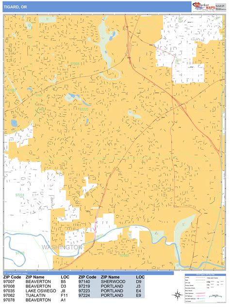 Tigard Oregon Wall Map (Basic Style) by MarketMAPS - MapSales