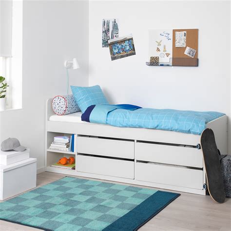 SLÄKT white, Bed w storage+slatted bedbase, 90x200 cm - IKEA