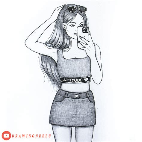 A Beautiful Girl taking selfie -Drawing easy || Pencil sketch for ...