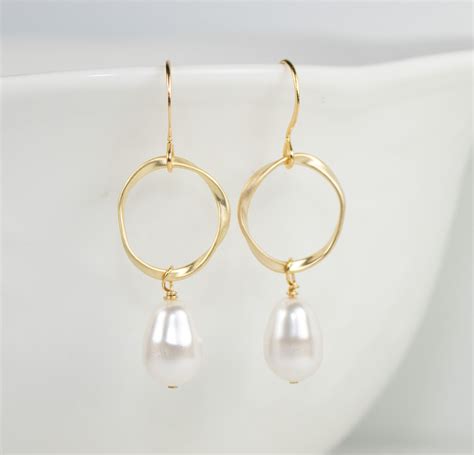 Swarovski Pearl and Gold Hoop Earrings Pearl and Gold