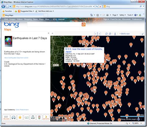 New “Earthquakes in Last 7 Days” Bing Map App | Chris Pietschmann