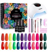 Professional Gel Nail Polishes with UV Light: Ohuhu 12 Colors Nail Gel Polish Set with Glossy ...