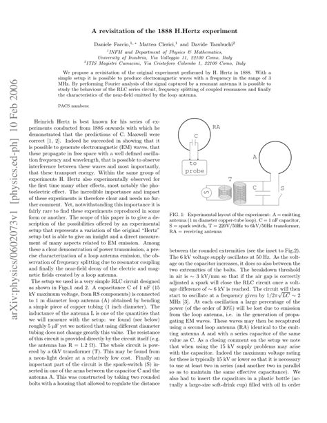 (PDF) A revisitation of the 1888 H.Hertz experiment