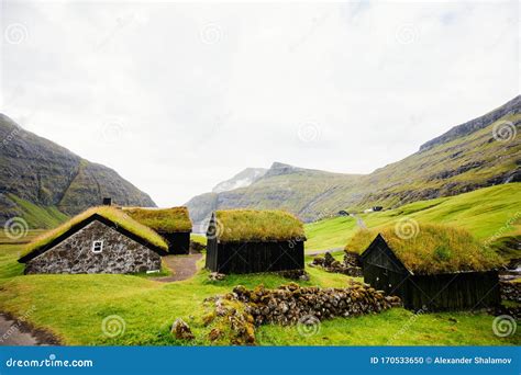 Houses with Grass Roof in Faroe Islands Stock Photo - Image of idyllic ...