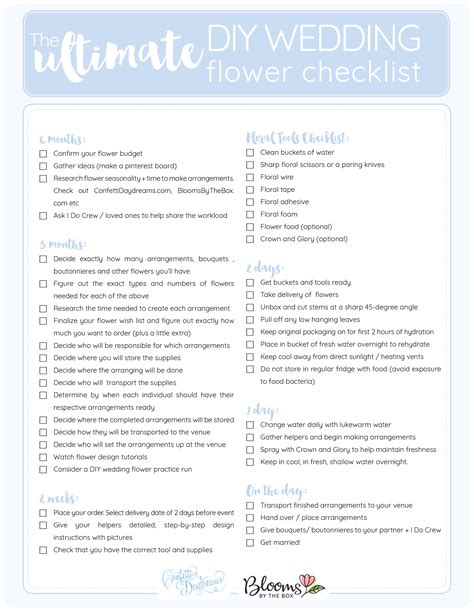 Wedding Flower Checklist Printable - Printable Word Searches