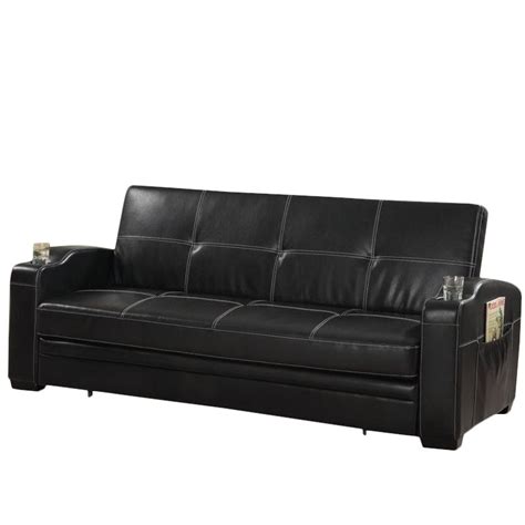 Coaster Faux Leather Storage Pocket Sleeper Sofa in Black | Cymax Business