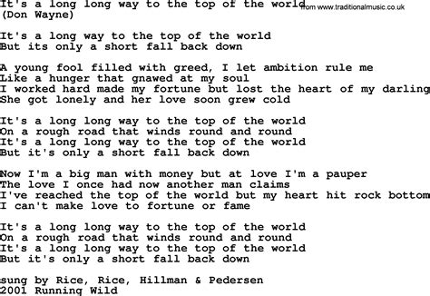 It's A Long Long Way To The Top Of The World, by The Byrds - lyrics with pdf