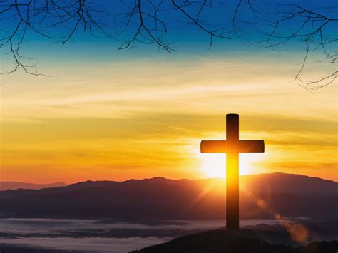 Silhouette of cross on mountain sunset background. 6696515 Stock Photo ...