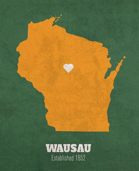 Wausau Wisconsin City Map Founded 1852 Green Bay Packers Color Palette Mixed Media by Design ...