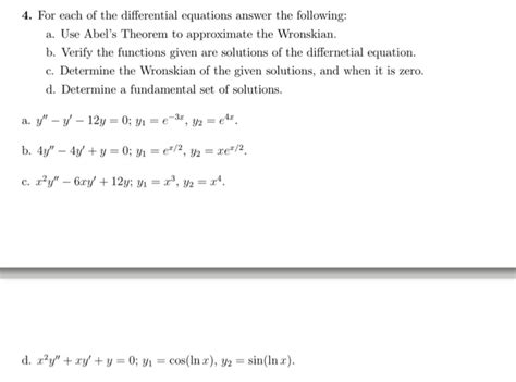 Solved For each of the differential equations answer the | Chegg.com