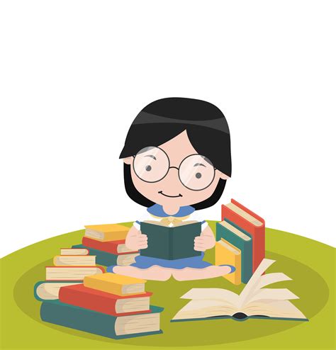 Girl sit reading book of stacks 671403 Vector Art at Vecteezy