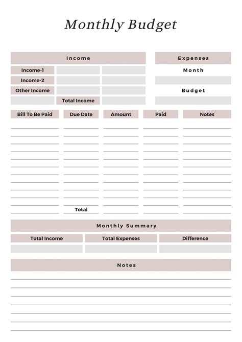 Simple Monthly Budget Template