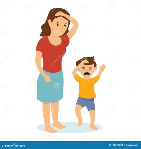 Tired Parent with Their Kids Concept Design Stock Vector - Illustration ...