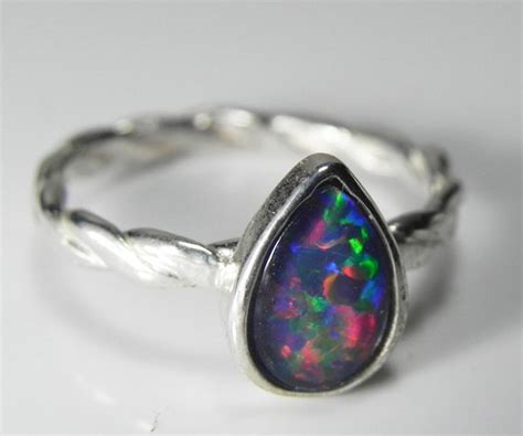 Sterling Silver Opal Ring Genuine Opal Stack Ring Real