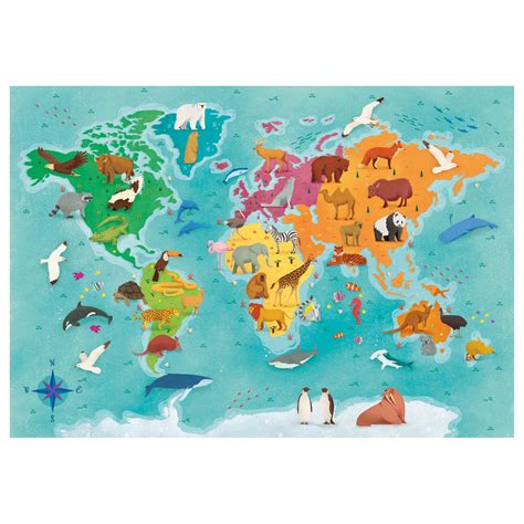 Clementoni World Map Puzzle Animals, 250st. | Thimble Toys