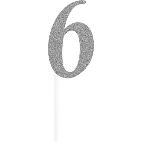 Number 6 Silver Glitter Cake Topper - The Party Place