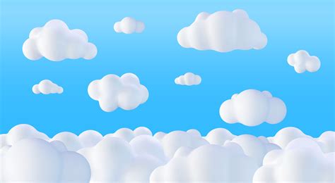 Beautiful Fluffy Clouds on Blue Sky Background. Collection of Cartoon Cumulus Cloud. Render ...