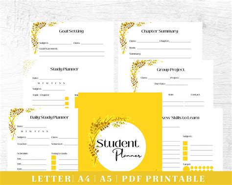 Student Planner Printable Study Planner Goal Planner College Student ...