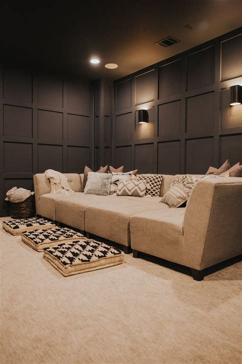 Our Dark Gray Home Theater Room with Wall Paneling - Merrick's Art