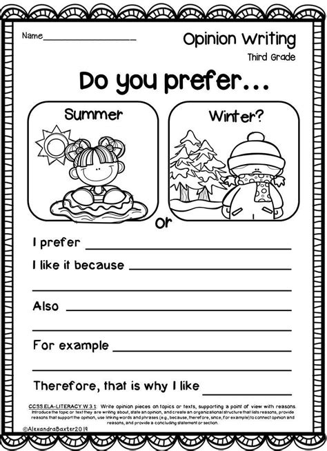 Opinion Writing Prompts For 3rd Graders