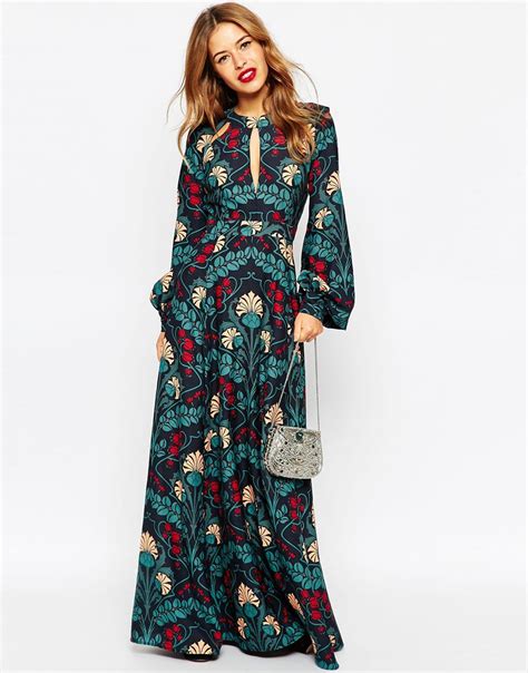 Asos Floral Kaftan Keyhole Maxi Dress | Lyst