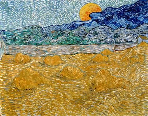 Landscape with wheat sheaves and rising moon Painting by Vincent van Gogh - Fine Art America