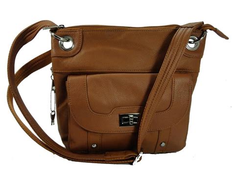 Concealed Carry Cross Body Leather Gun Purse with Locking Zipper Light ...