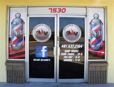 Barbershop storefront windows for Nelquan's Touch in Winter Park, Fl | Vinyl graphics, Store ...