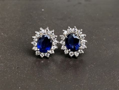 Certified Royal Blue Sapphire & Diamond Classic Cluster White Gold Earrings – Lihiniya Gems