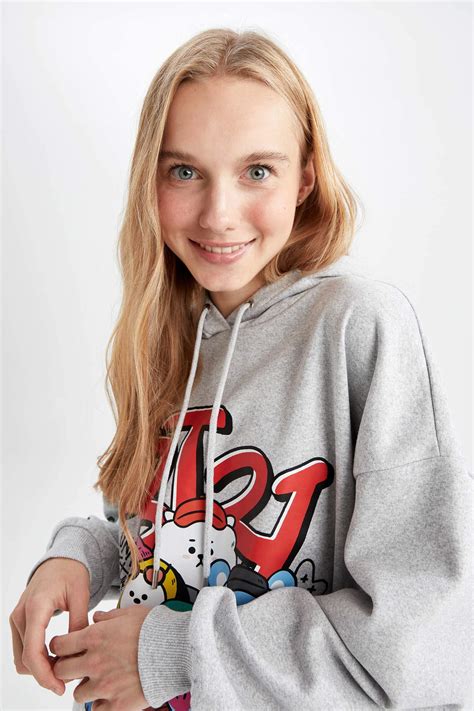 Grey Woman Oversize Fit BT21 Licensed Printed Long Sleeve Sweatshirt ...