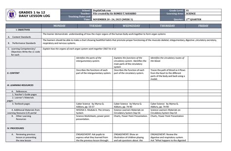 DLL Science 6 Q2 W3 - none - GRADES 1 to 12 DAILY LESSON LOG School ...