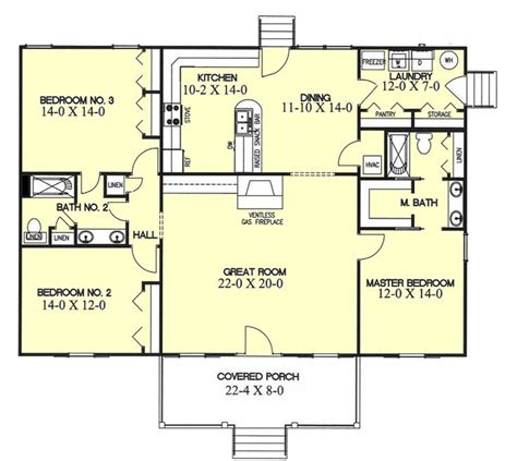 Ranch Style House Plan - 3 Beds 2 Baths 1700 Sq/Ft Plan #44-104 | Ranch ...