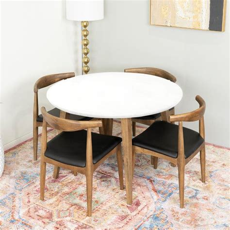 Ezra 5-Piece Mid-Century Round Dining Set w/ 4 Faux Leather Dining ...