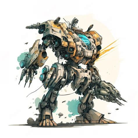 Premium Photo | Colored drawing combat robot Digital illustration