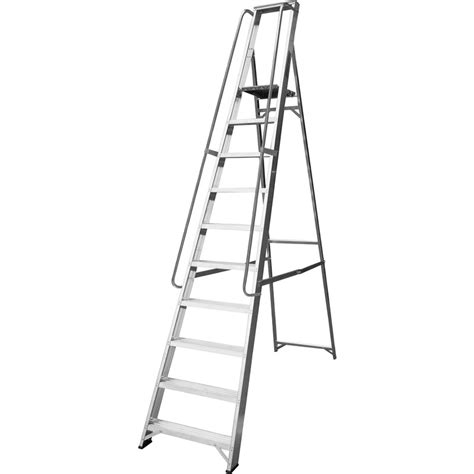 Lyte Industrial Platform Aluminium Step Ladder With Safety Handrail, 10 ...