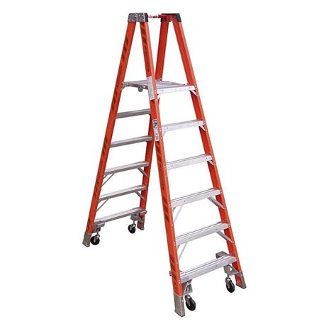 Werner 10 ft. Fiberglass Platform Step Ladder with Casters 300 lb. Load Capacity Type IA Duty ...